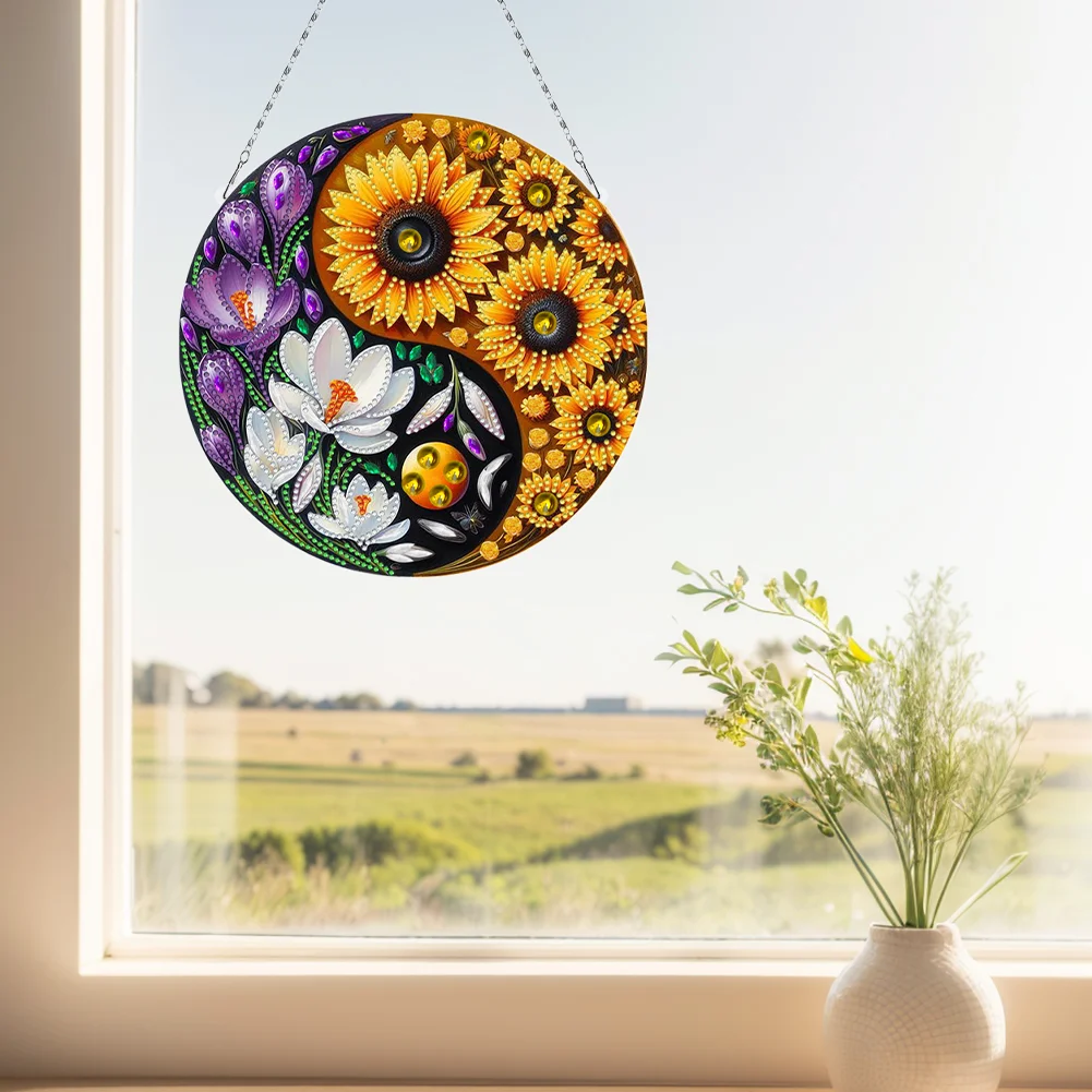 Flower Yin Yang 2D Flat DIY Diamond Painting Set Diamond Art Pendant Home Decor