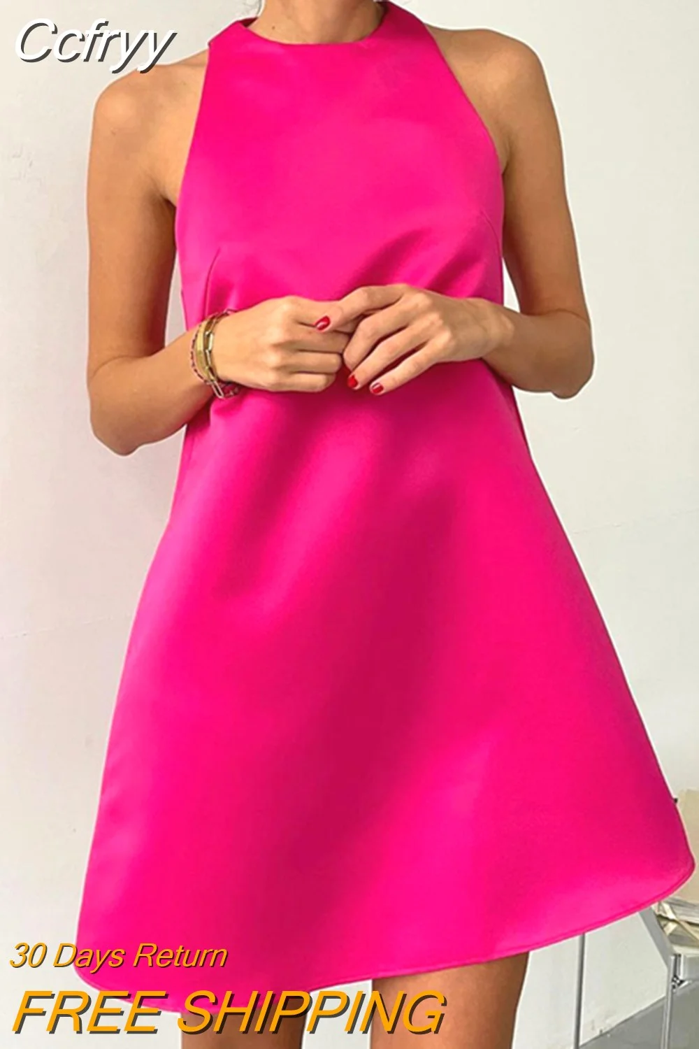 Huibahe Pink Elegant Women Summer Tank Dress 2023 Satin Solid Sleeveless Dress Office Ladies Soft A-Line Black Dresses Mini