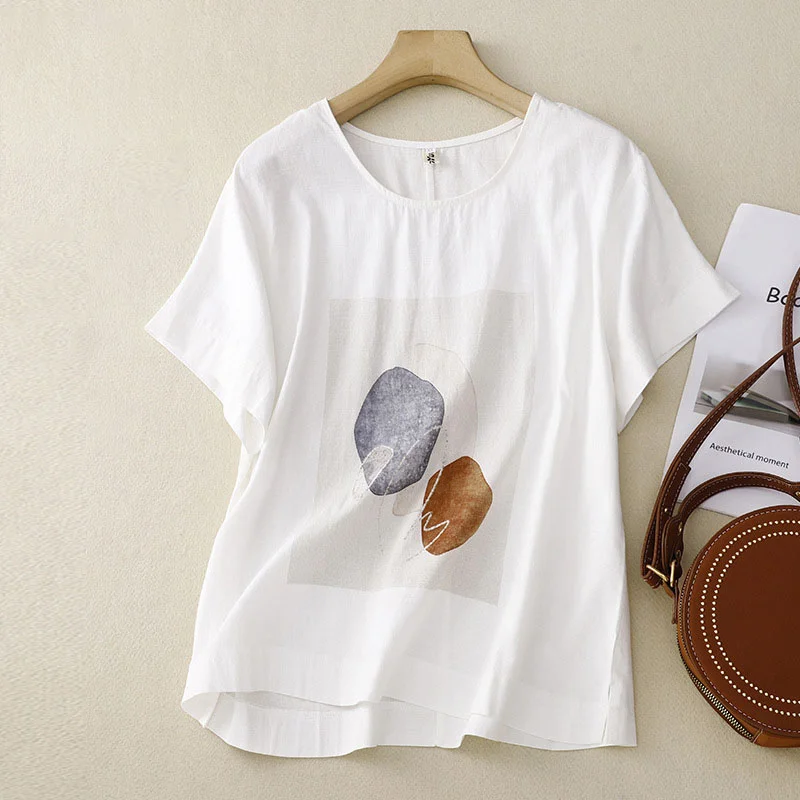 Summer cotton and linen printed short sleeves