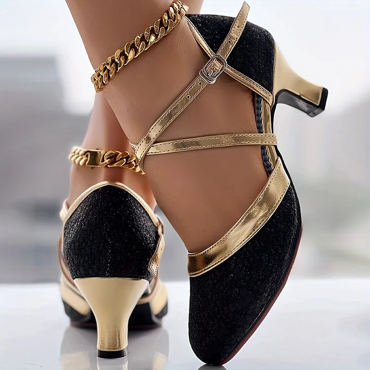 Glitter crisscross buckle strap shoes for women Radinnoo.com