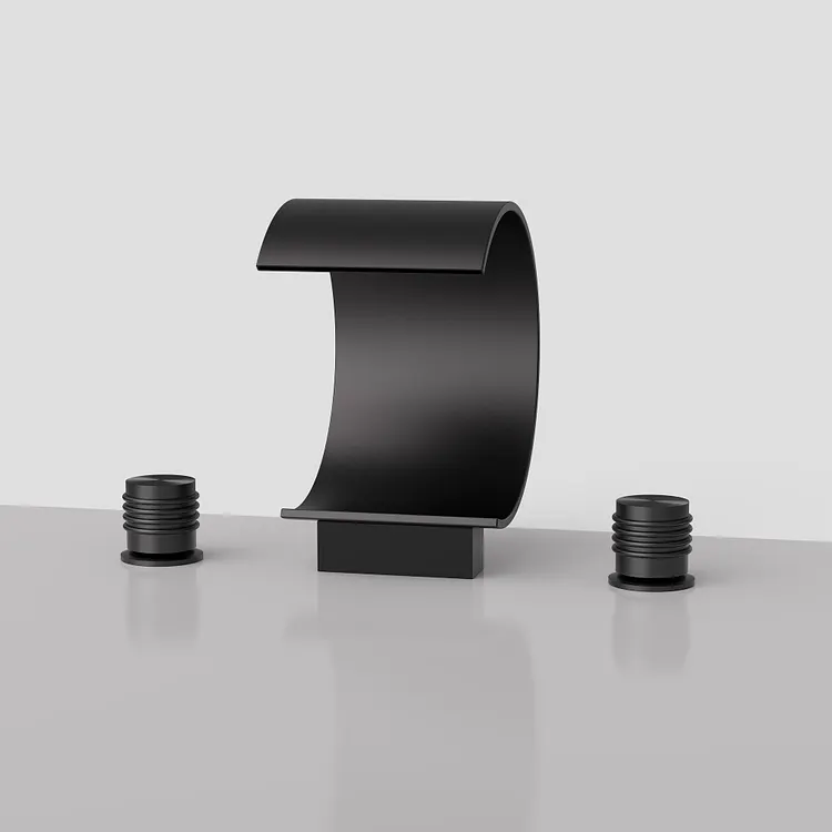 EVERSTEIN Waterfall Curved Bathroom Sink Faucet in Matte Black 