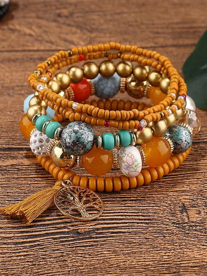 Women's Bohemian tassel tree of life multi-layer Bracelet