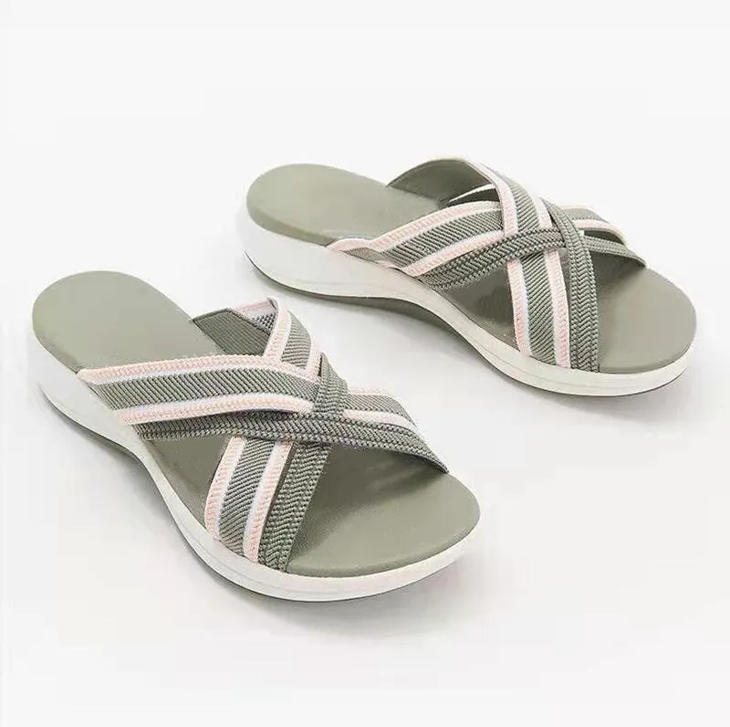 Women Cross Strap Slippers Platform Open Toe Mixed Color Wedges Female Sandals Summer Outdoor Beach Slipper Women Shoes Comfy