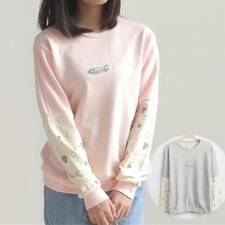 Grey/Pink Mori Girl with little fish Long Sleeve Jumper SP165110