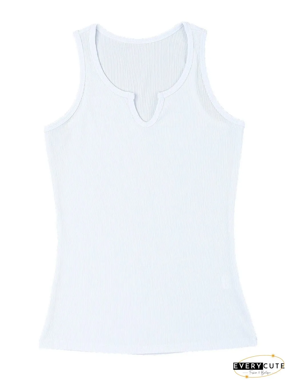 Ivory V-Neck Textured Knit Sleeveless Top