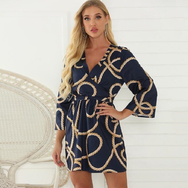 2020 New Vintage Summer Dress Women Boho Floral Print Loose Beach Dress Sexy Deep V Neck Party Mini Dress Sundress Vestidos