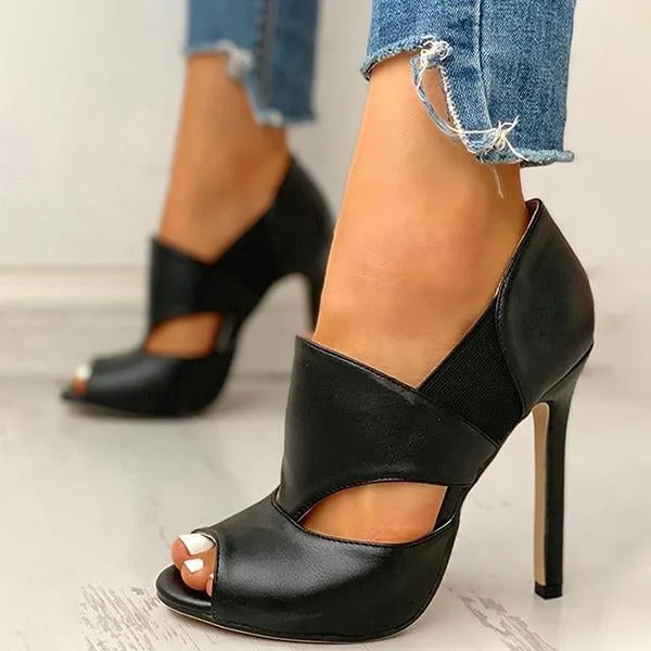 Solid Hollow Out Design Peep Toe Thin Heels