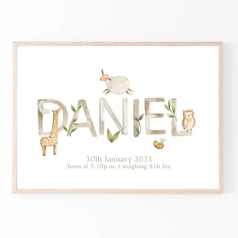 Personalized Poster Baby Name Custom Canvas Painting Nursery Print Pictures Newborn date of birth Wall Art for Baby Rooms Decor