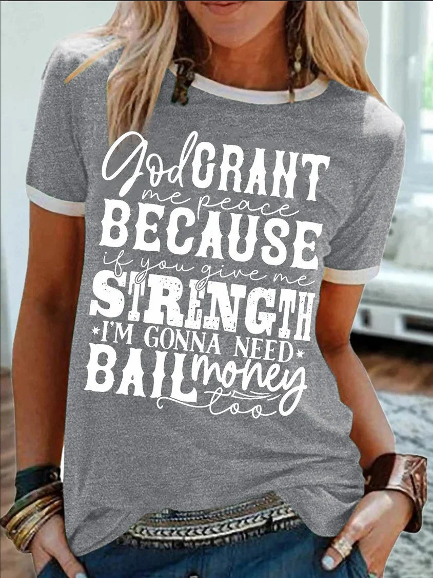Women's Graphic Printing Casual Cotton-Blend Crew Neck Text Letters T-Shirt