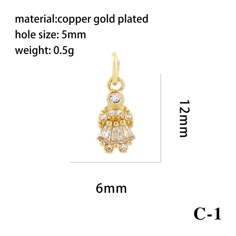 Ig Style Minimalist Angel Dolphin Crown Copper Plating Inlay Zircon 18k Gold Plated Charms
