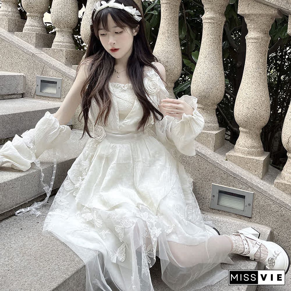 Irregular Embroidery Flower Decor Tulle Slip Dress