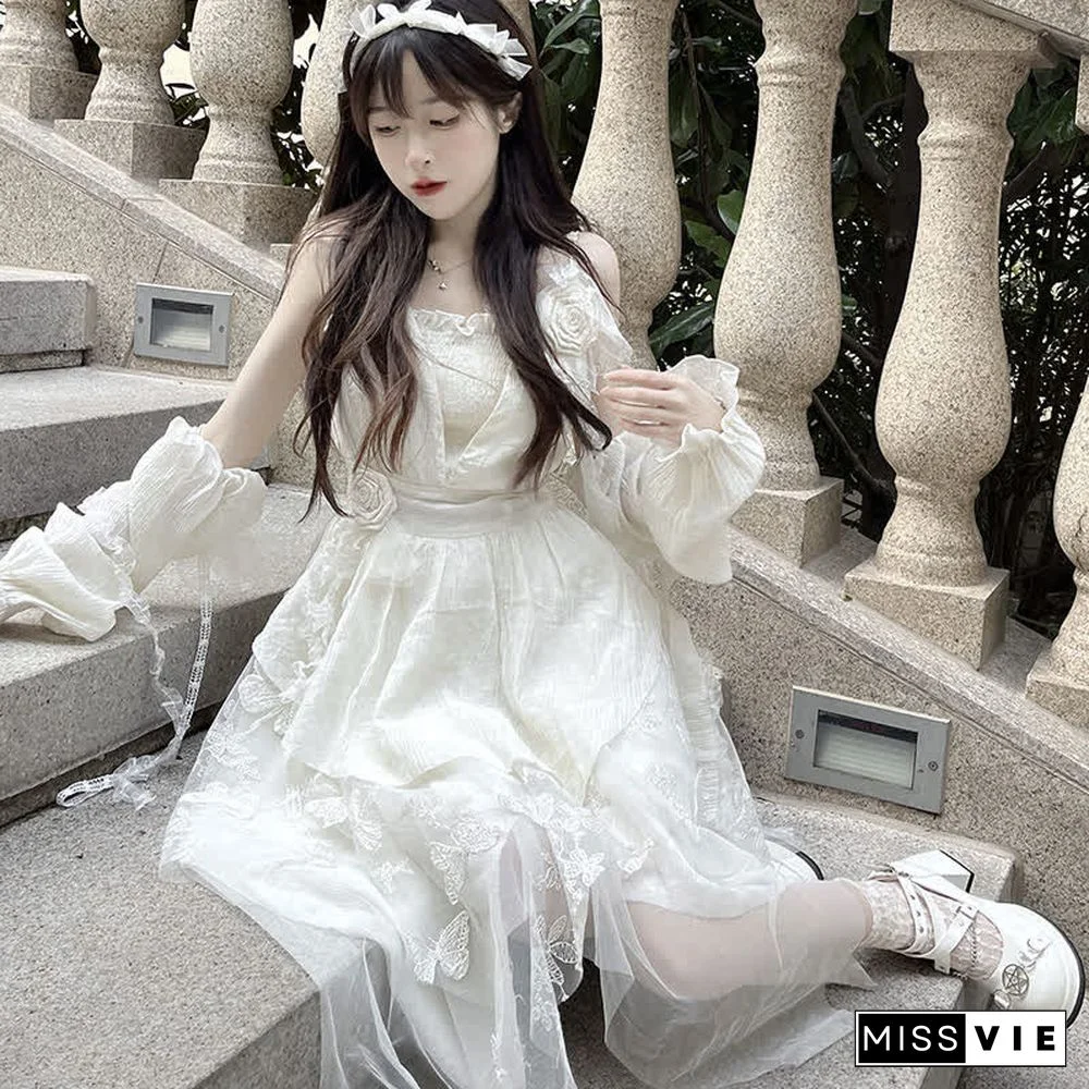 Irregular Embroidery Flower Decor Tulle Slip Dress