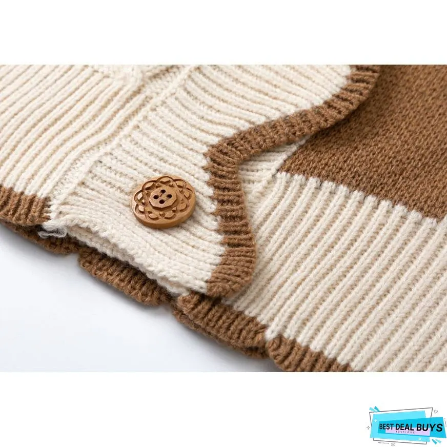 Check Pattern Patchwork Pockets Cardigan Sweater