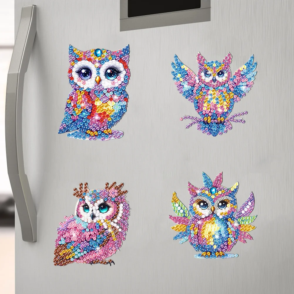 6Pcs DIY Owl Acrylic Special Shape Fridge Stickers Diamond Painting Fridge Magnet
