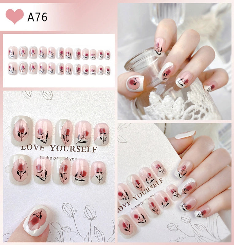 Cute Sweet Color Block Flower ABS Press-on Nails 1 Set