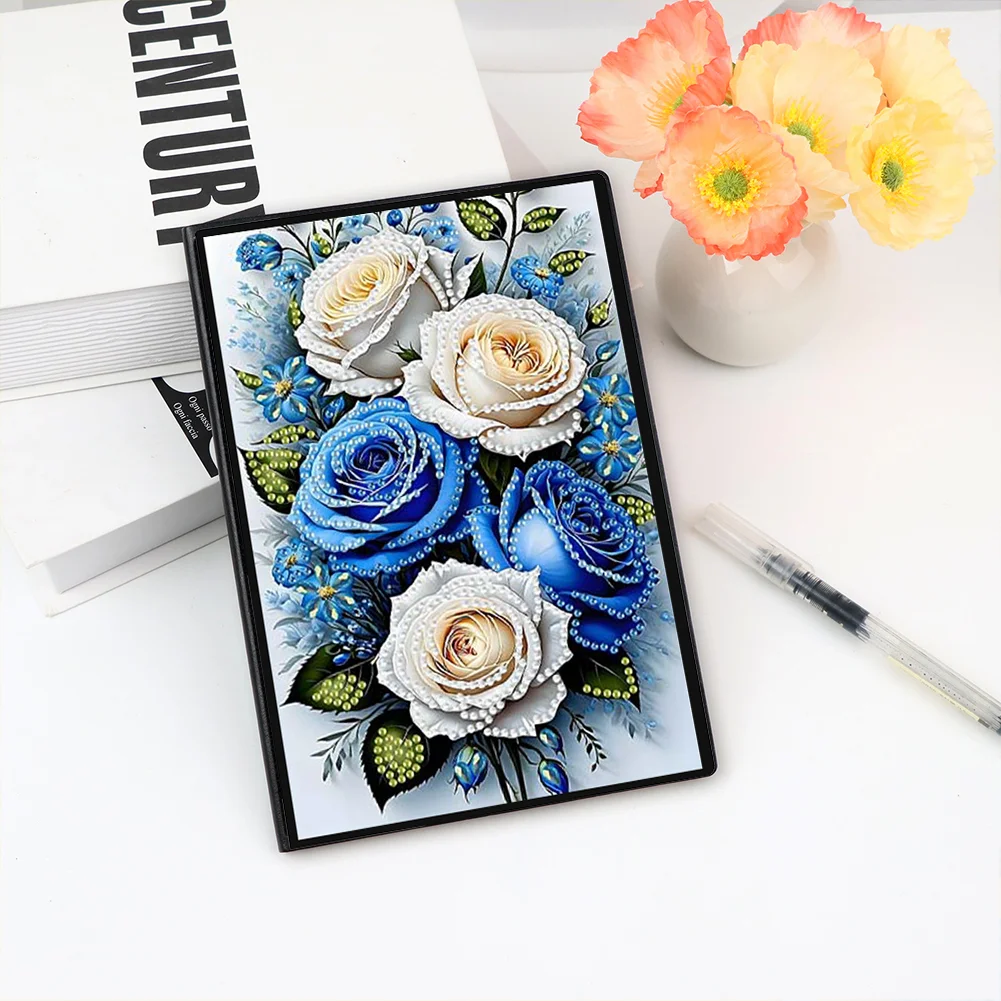 Roses 5D DIY Diamond Art Painting Notebook Kit (50 Pages A5 No Lines) Rhinestone Art Painting Notebook Kit for Adults Beginners Holiday Birthday Gift
