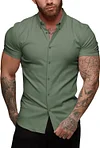 URRU Men's Muscle Dress Shirts Slim Fit Stretch Short Sleeve Casual Button Down Shirts for Men