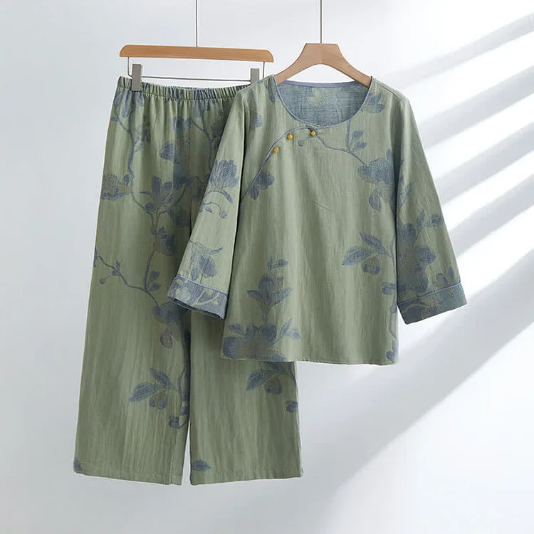 Floral Comfy Cotton Round-neck Loungewear Set Radinnoo.com
