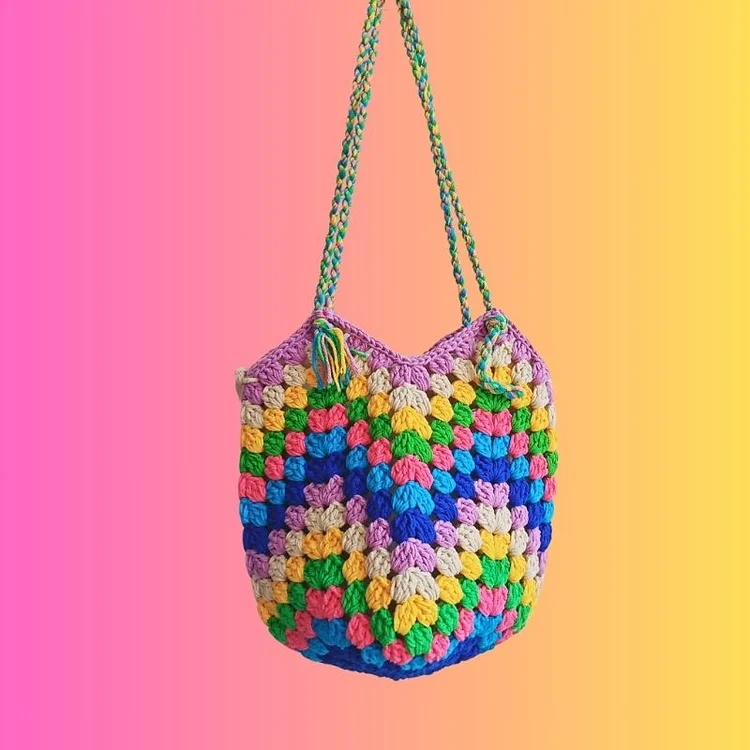 Lulusnow Handmade Multicolor Casual Travel Beach Crochet Tote Bag Summer Shoulder Bag 