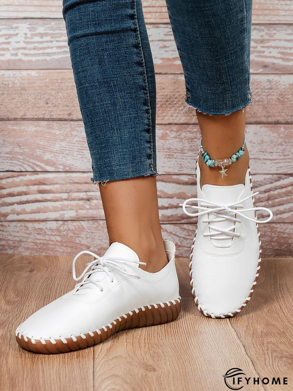 Casual Plain Lace-Up Flat Shoes | IFYHOME