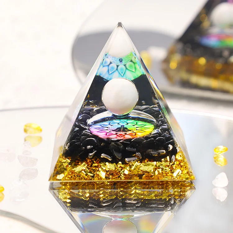 Olivenorma The Energy-Shield Black Onyx & White Agate Orgone Pyramid