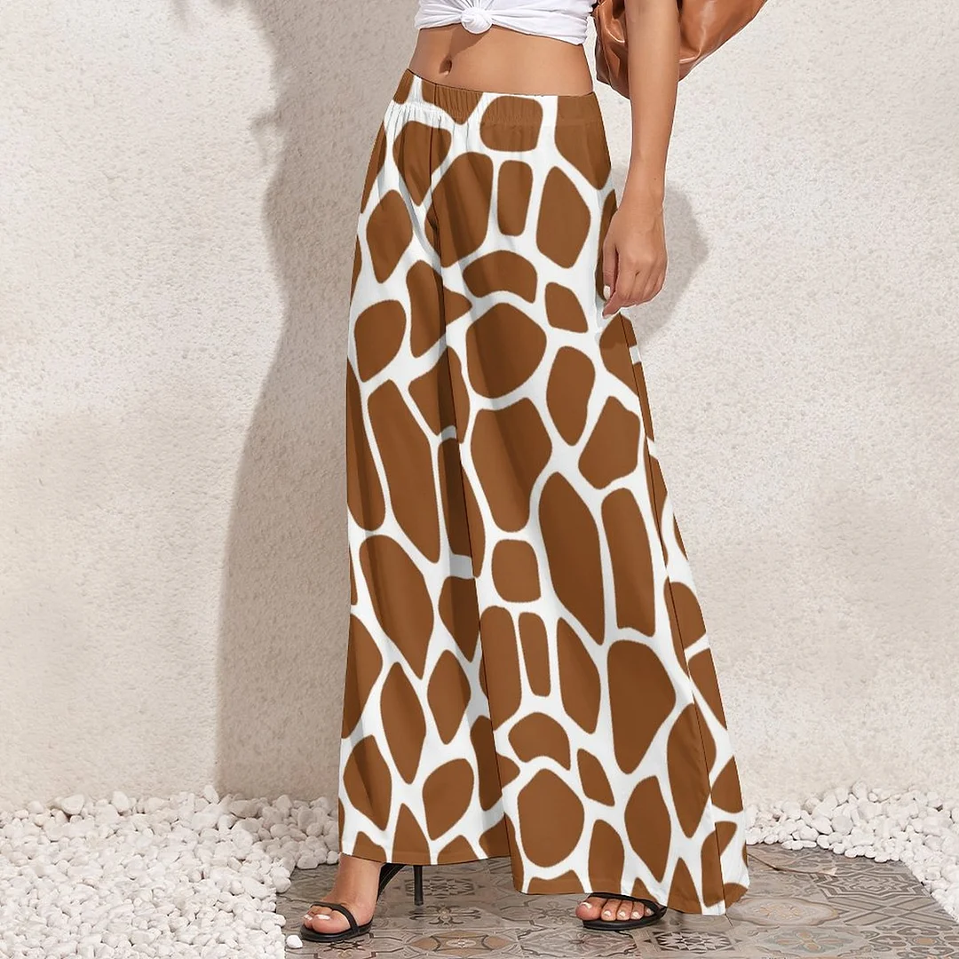 Giraffe Print Loose Fit Stretchy Wide Leg Palazzo Lounge Women Casual Loose Wide Leg Pants