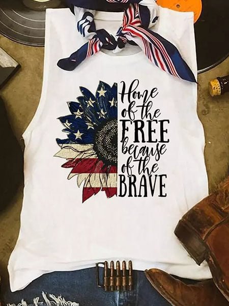 Sunflower American Flag Home Of The Free Because Of The Brave Tank - White