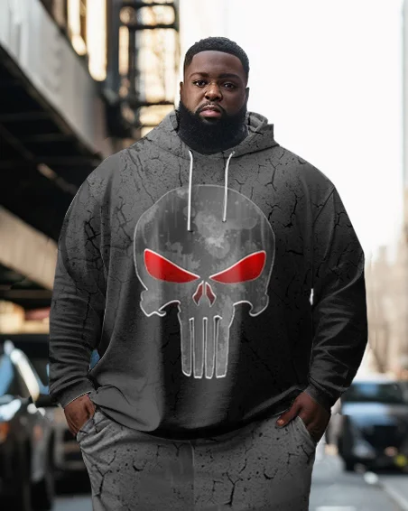 Men's Skull Stone Textured Plus Size Hoodie Set of Two