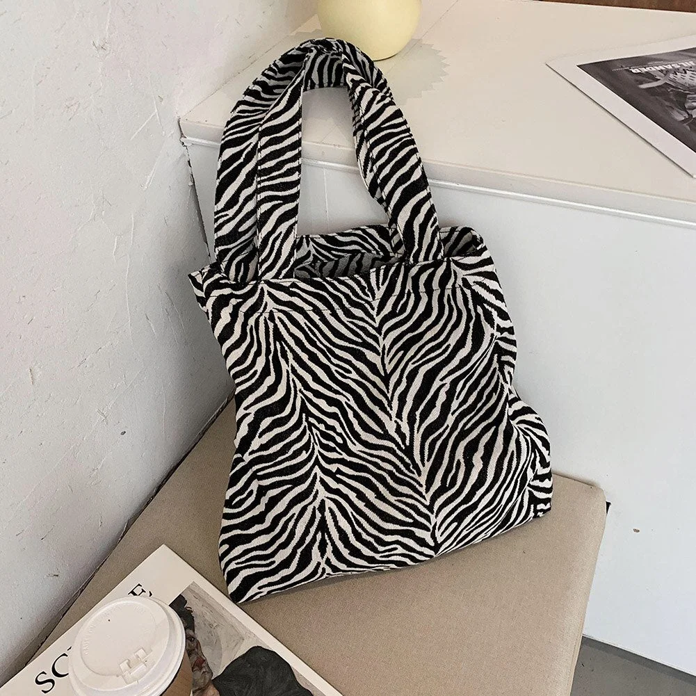 Women Bag NEW ZEBRA Leopard print Corduroy Handbags Zebra Leopard Pattern Shoulder Bag Large Capacity Ladies Animal Tote Bags