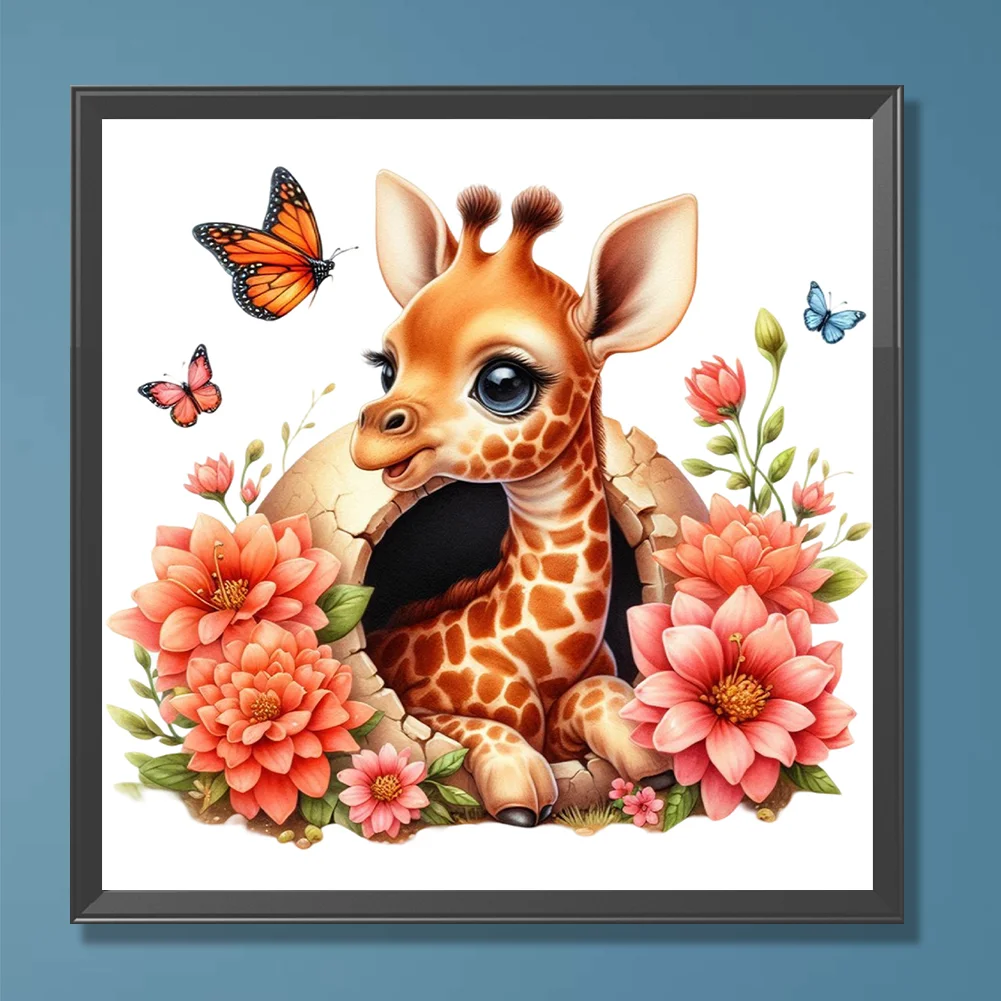 Diamond Painting - Full Round Drill - Flower Giraffe(Canvas|30*30cm)