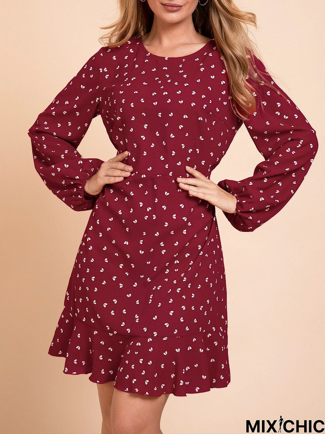 Red Long Sleeve Chiffon Weaving Dress