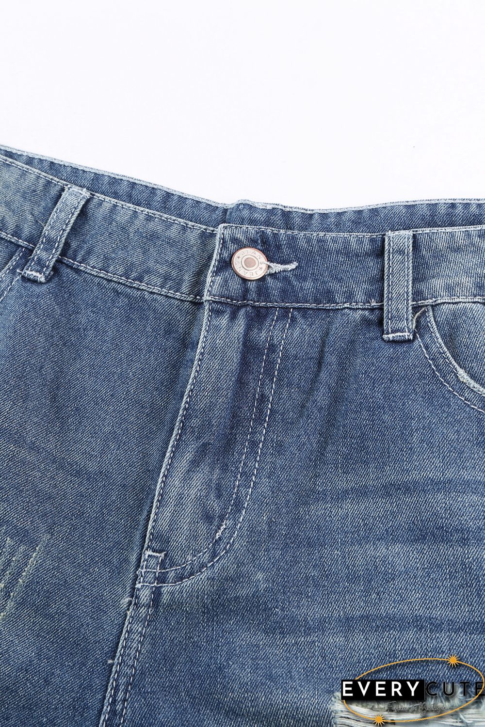 Women's Distressed Ripped Rolled Hem Blue Denim Shorts