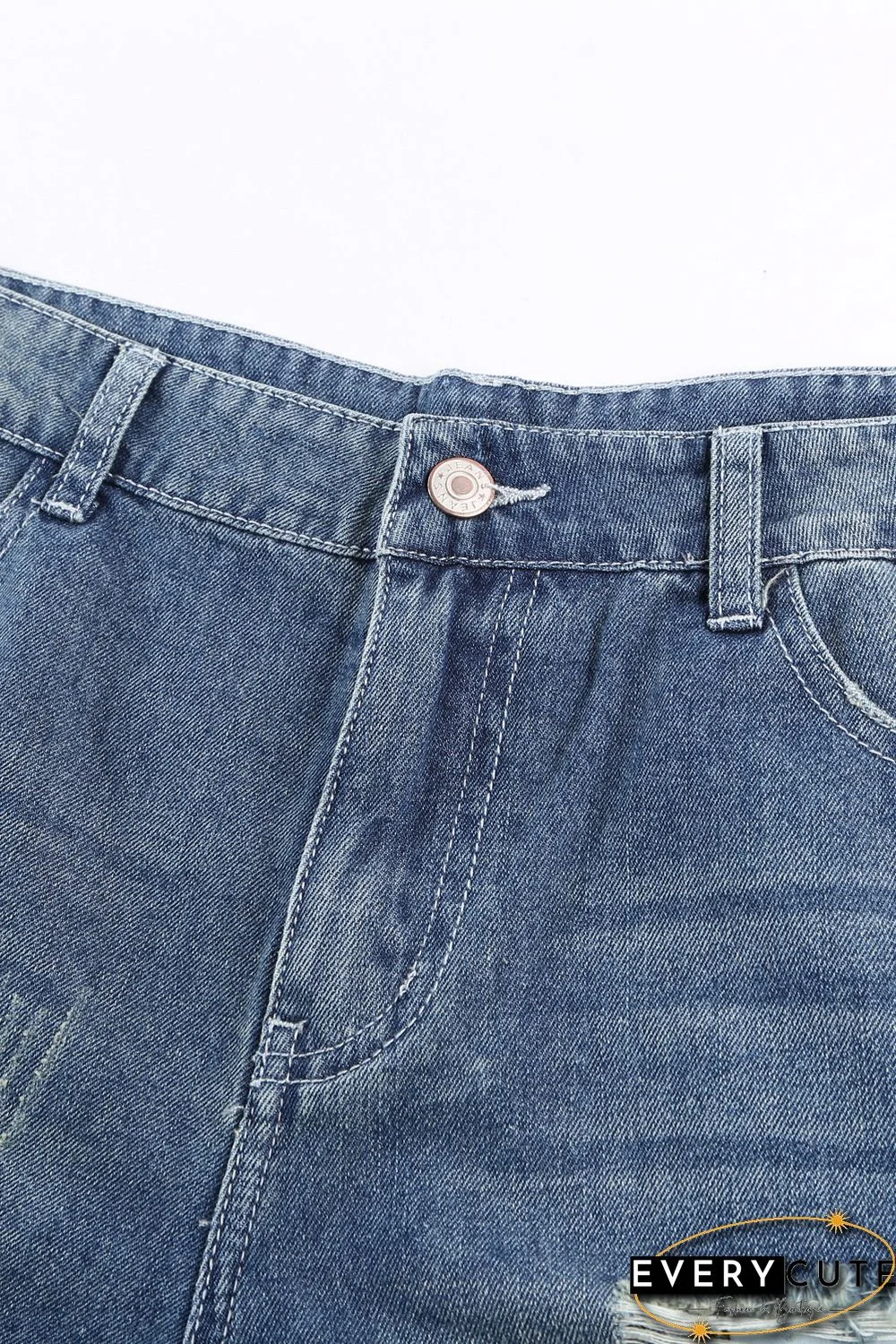 Women's Distressed Ripped Rolled Hem Blue Denim Shorts