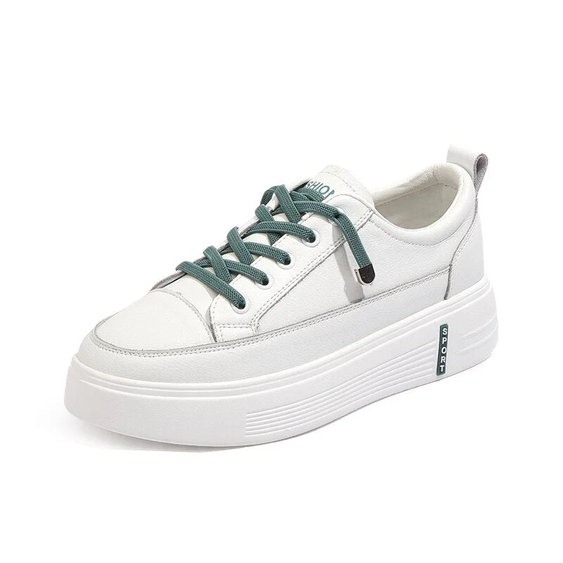 ZHR Genuine Leather Casual Shoes Women Sneakers Light White Sneaker Platform Med Heel Ladies Shoe Comfortable Vulcanized Shoe