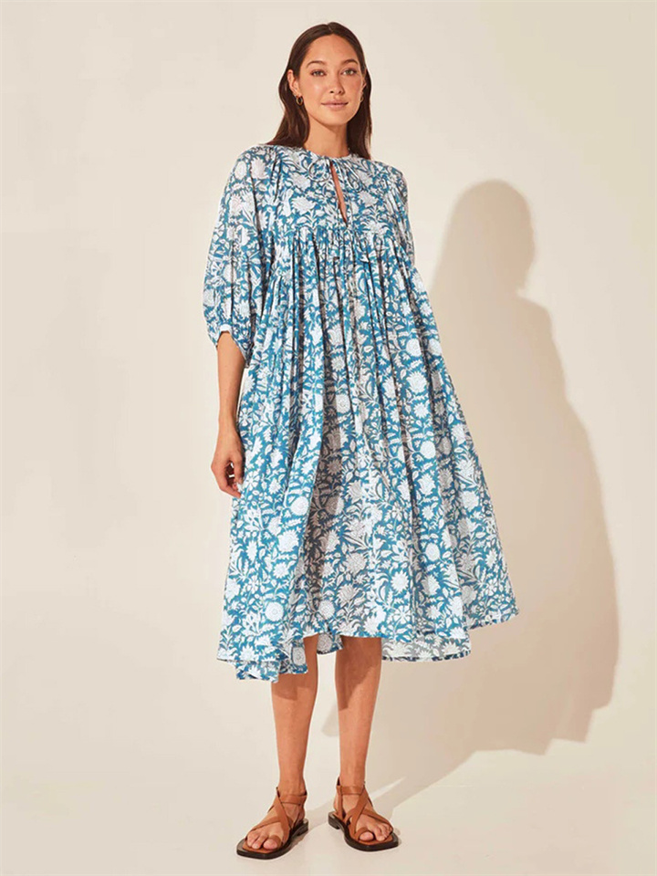 New Floral Fashion Women's Loose Large Size Casual Summer Dresses with Medium Sleeves | 168DEAL
