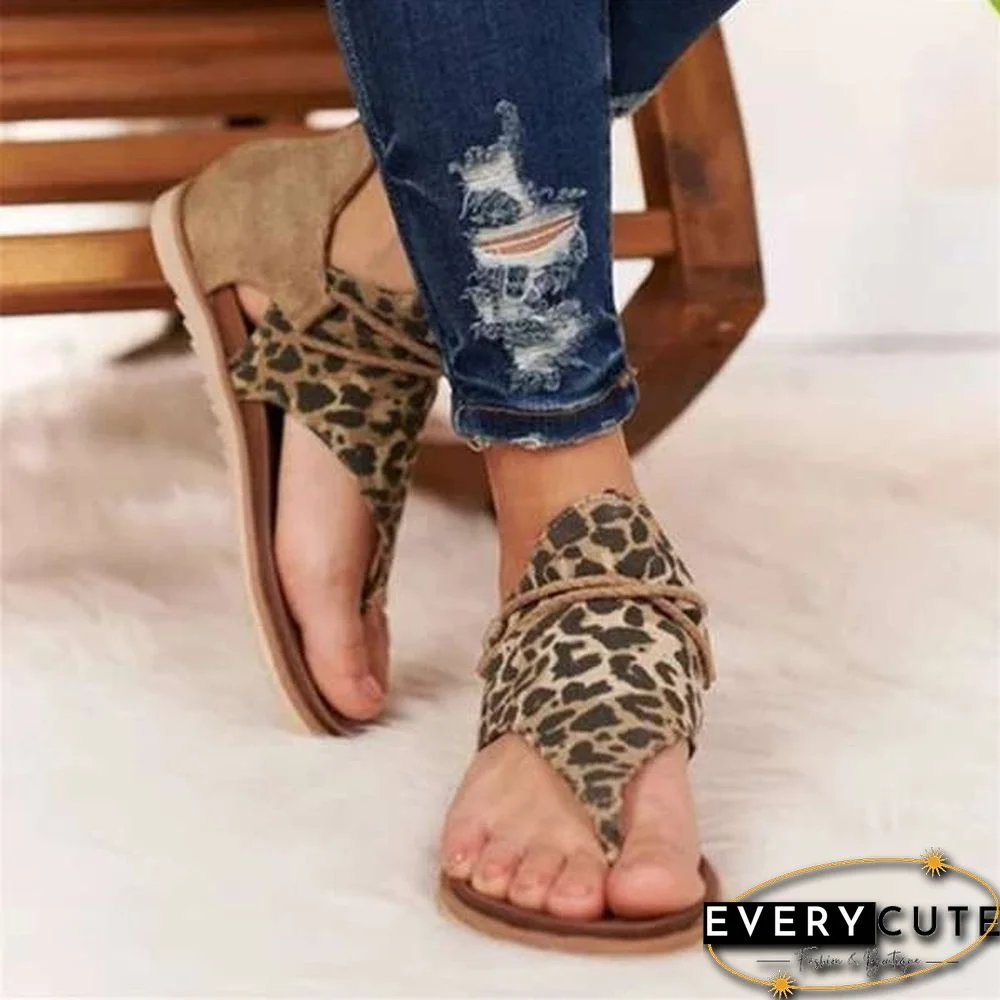 New Women Large Size Slingback Sandals Women Casual Leopard Flip Flops Fashion Animal Print Sandals Sandale Femme Rome Belt Buckle Flat Sandals Sandalias Femininas