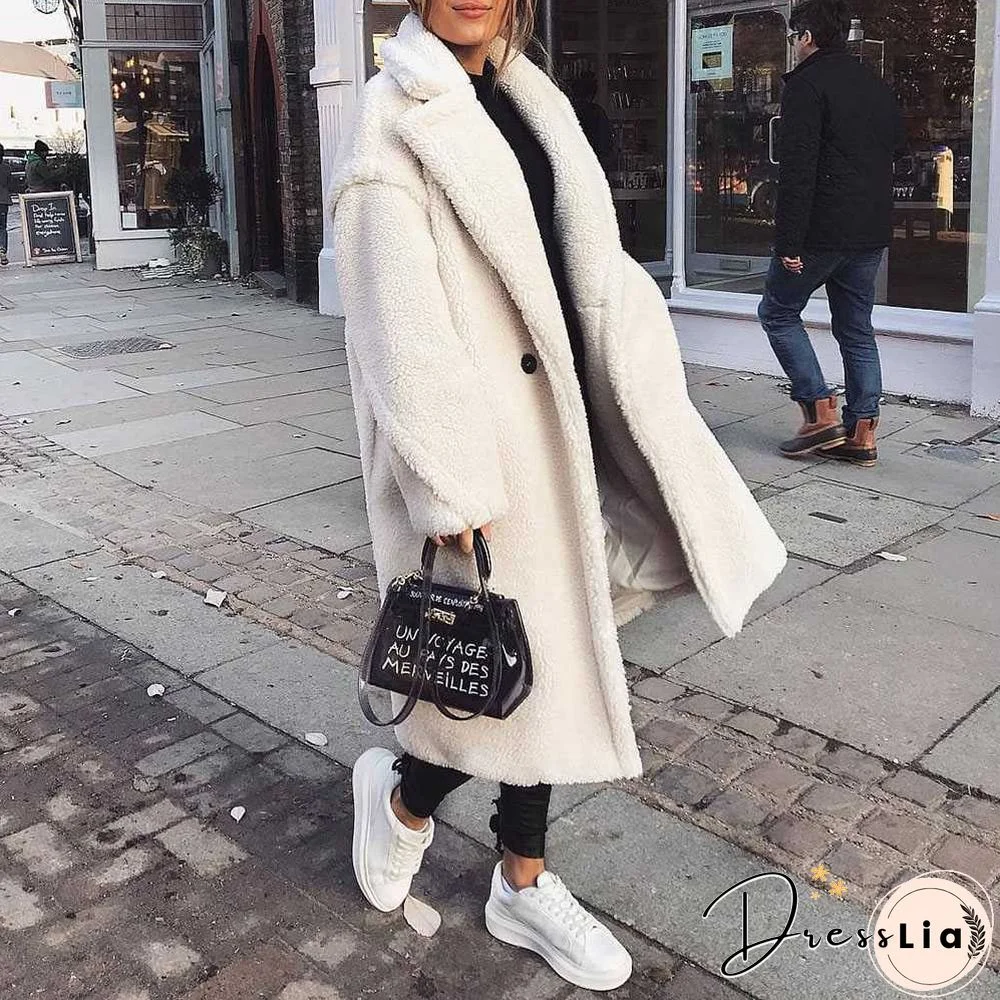 Long Faux Fur Camel Teddy Coat Maxi Jackets