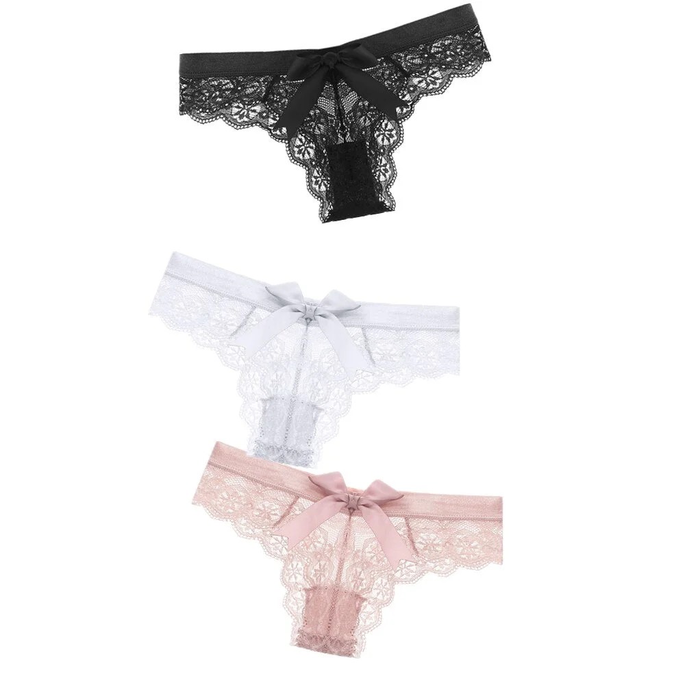Black/White Sexy String Lace Underwear Women Back Bow Panties Women G String T-back Thong Transparent Lingerie Cute Panties