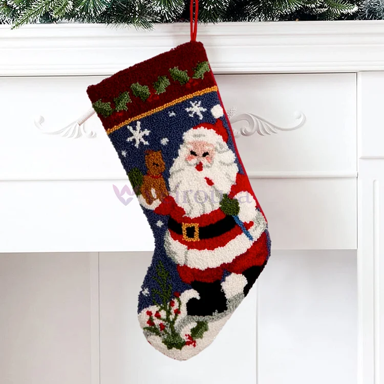 Santa With Deer Christmas Stocking DIY Latch Hook Kits for Beginners veirousa