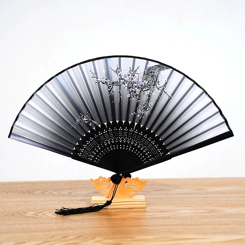 Bamboo Two Green Folding Fan Smile Fan Female Antique Fan Dance Fan Folding Fan Student Gift Elegant Fan
