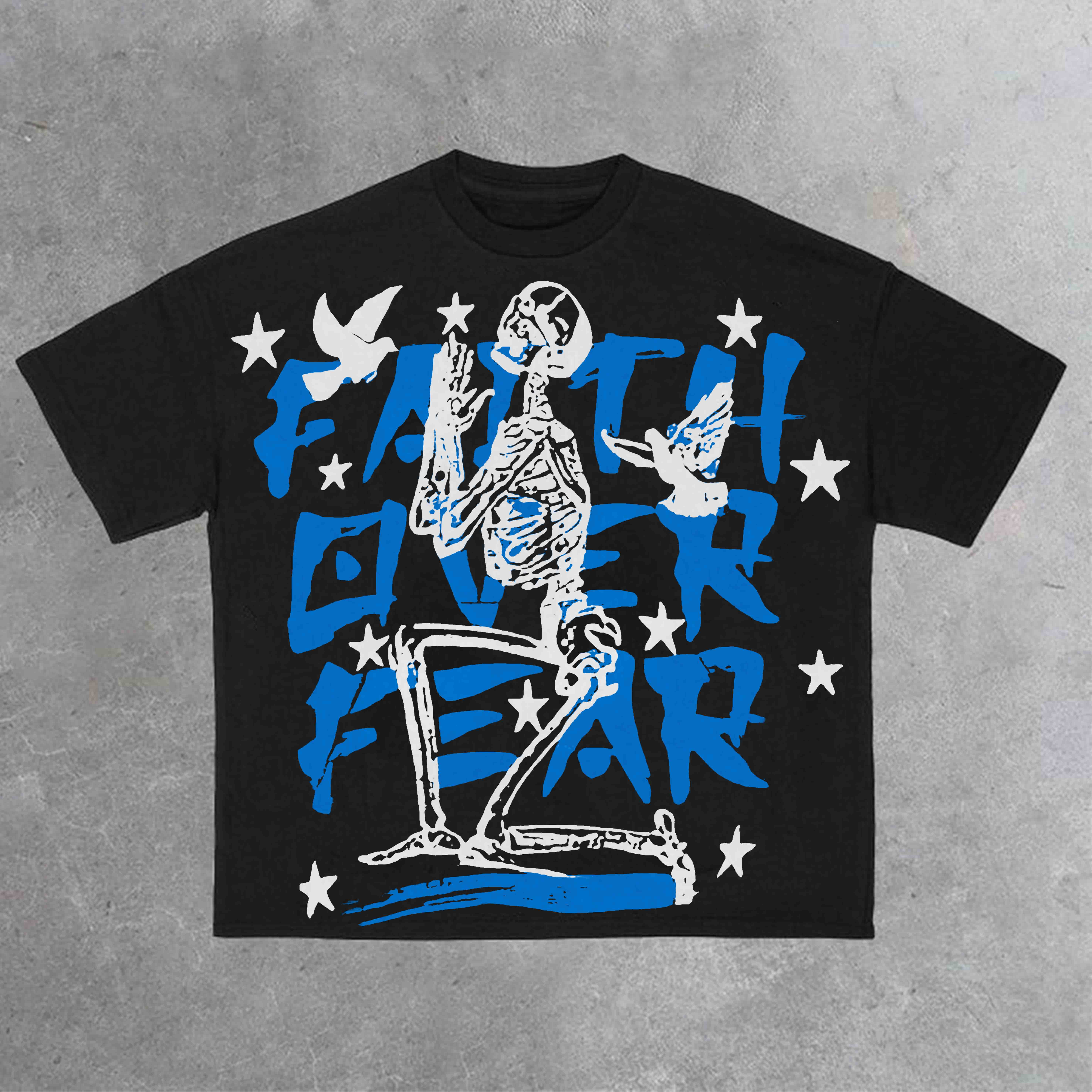 Sopula Vintage Faith Over Fear In Blue Graphic Cotton T-Shirt