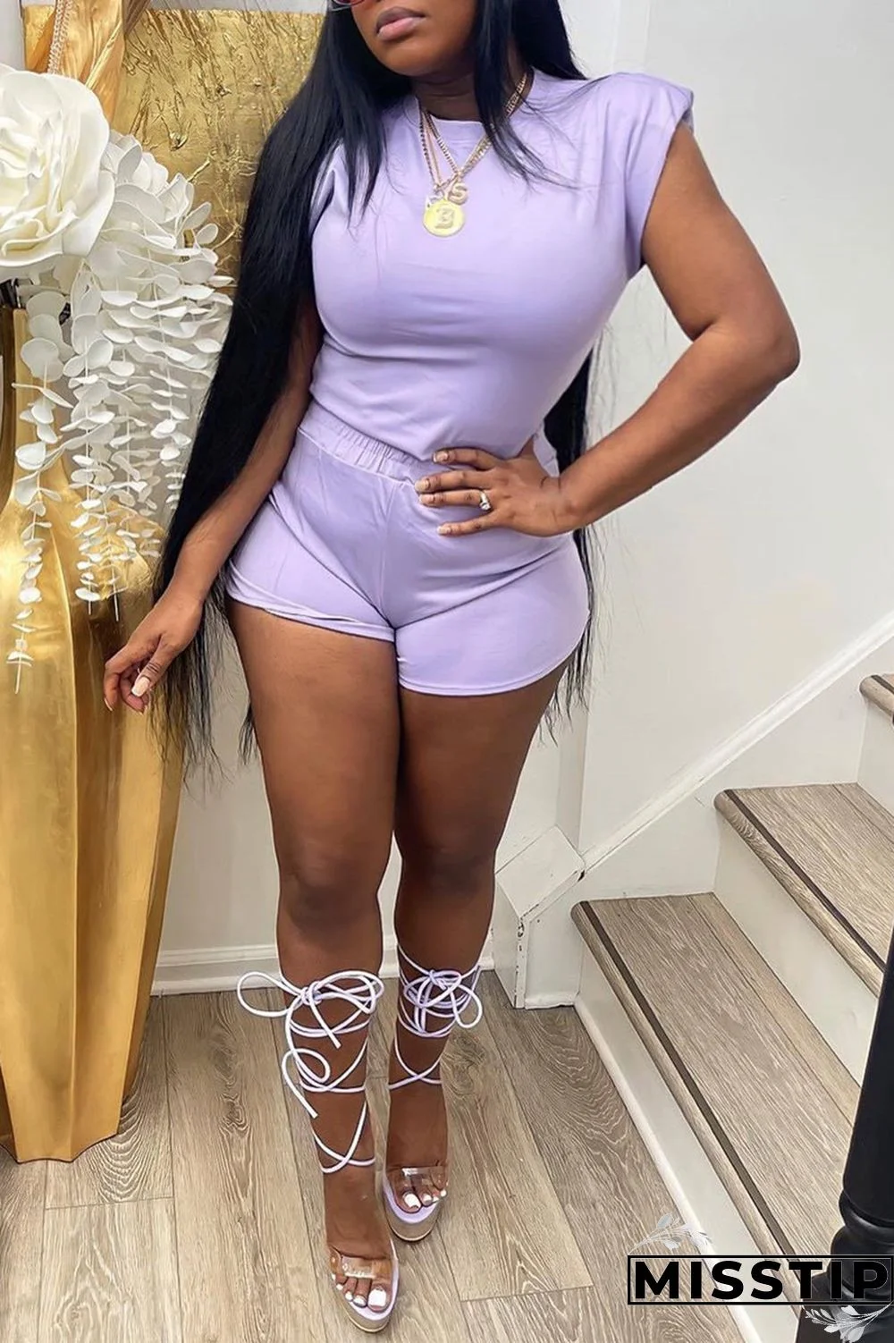 Black Fashion Casual Solid Basic O Neck Sleeveless Two Pieces