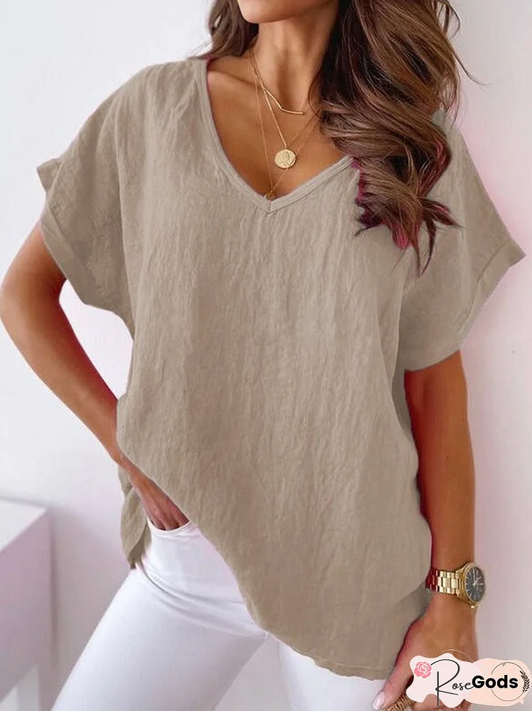 Casual Cotton-Blend Short Sleeve Shirts & Tops