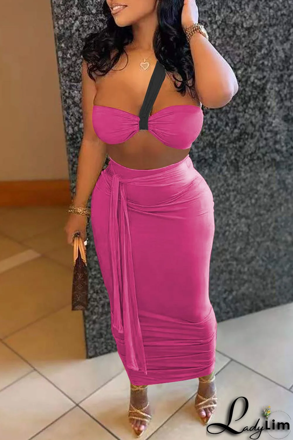 Black Sexy Solid Bandage Split Joint Strapless Sleeveless Two Pieces