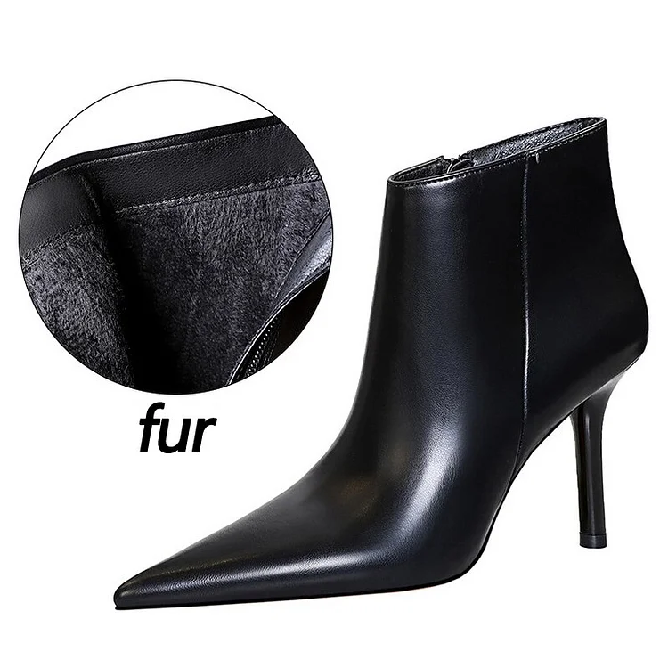 1619-6Warm black women's ankle boots, thin high heels, sexy high heels-Bigtree shoes