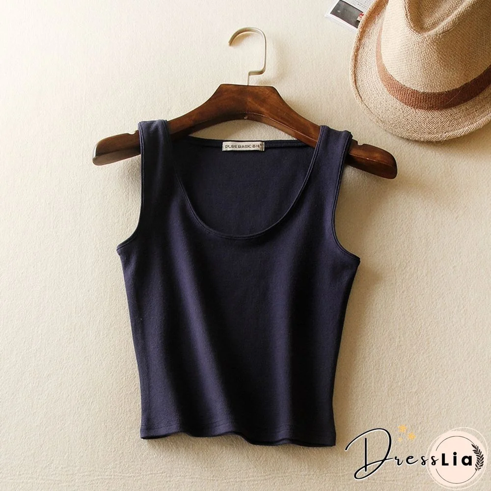 Korean Autumn Womens Short Cropped Cotton Tank Tops New Fall Fashion Ladies' Casual Cotton Crop Tanks