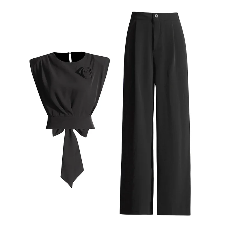 Toloer Toloer Commuter Style Formal Sense Suit 2024 Autumn New Round Collar Bow Splicing Jacket Waist Trousers Women-Outfit Ideas