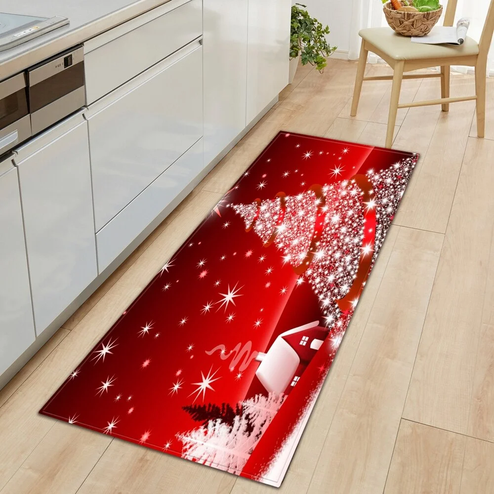 Christmas Kitchen Mat Entrance Doormat Living Room Bedroom Hallway Decorations Floor Carpet 3D Home Bathroom Non-Slip Rug