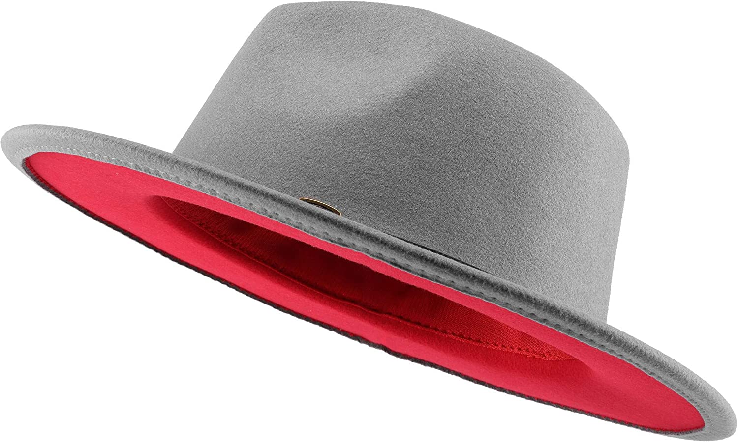 Two Tone Red Bottom Wide Brim Wool Felt Fedora Hat 