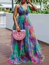 Rainbow Gradient Color Backless Maxi Dress